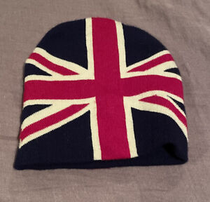 Union Jack Themed Beanie Style Cap, 100% Polyester, One Size Fits All