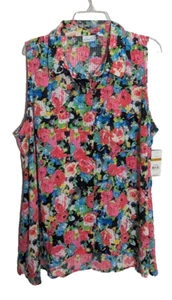 NWT KIM ROGERS Multi Floral Sleeveless Button Up Tunic Top Size 3X X1 - Picture 1 of 5
