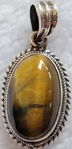 *COLGANTE DE PLATA ESTERLINA Y PEQUEÑO OJO DE TIGRE OVALADO, NEPAL #W812 - Imagen 1 de 6