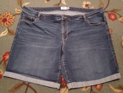 Old Navy Jean Shorts Plus Size 26 Womens Bermuda Blue Denim Cuffed Stretch - Image 1 of 4
