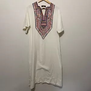 Vintage 70s VAMP Kaftan Medium Mumu Dress geometric cotton Maxi - Picture 1 of 8
