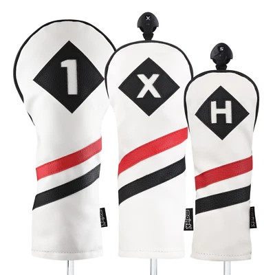 Majek Golf 1 X H Driver Wood & Hybrid Headcover White Red Black Leather Style - Image 1 of 4