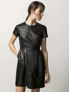 Genuine Leather Dress,Handmade Celebrity Lambskin Black Leather Dress, Plus Size - Picture 1 of 4