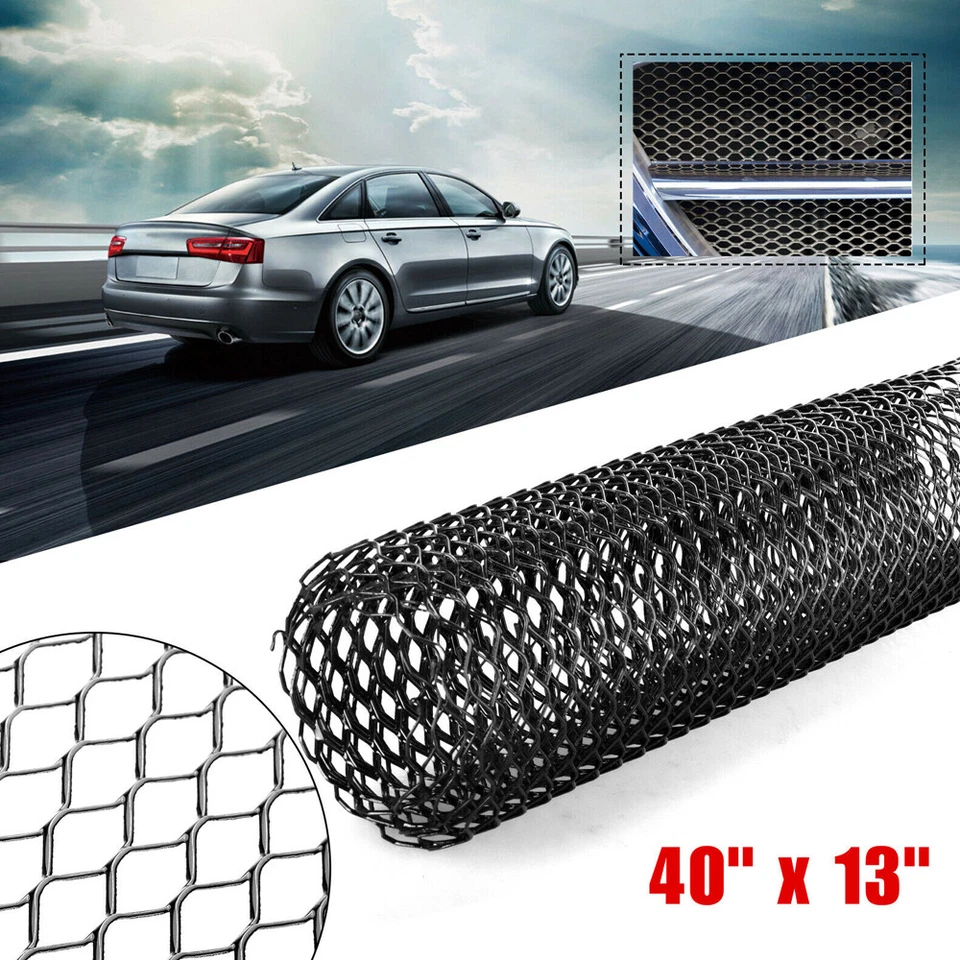 Black Aluminum Mesh Grill Cover Car Bumper Fender Hood Vent Grille Net 40" x 13" - Image 1 of 4