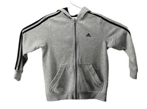 Adidas Gray Full Zip Hoodie w/ Black Stripes Youth Size Small - Picture 1 of 10