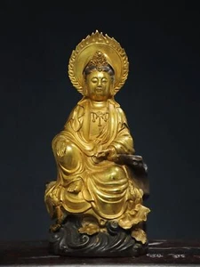 Antiguo templo budista tibetano de 10,2" bronce dorado Guanyin estatua de bodhisattva de Guanyin de 24 K - Imagen 1 de 9