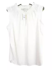 NWT LOFT Women's Lightweight Polyester Tank Top Flocking Polka Dot White Size M - Picture 1 of 13