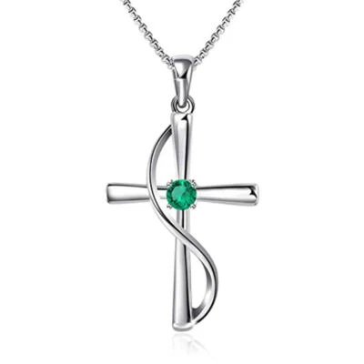 Damen Halskette 925 Silber Geburtsstein Kreuzkette Kreuz Geburtstag Geschenk - Bild 1 von 4