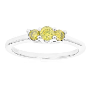 3/8 ct 3 Stone Yellow Diamond Engagement Ring for Women in .925 Sterling Silver - Picture 1 of 7