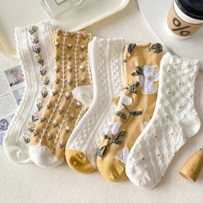 5双女式袜子套装棉暖花图案设计休闲礼服袜 — 第 1/4 张图片