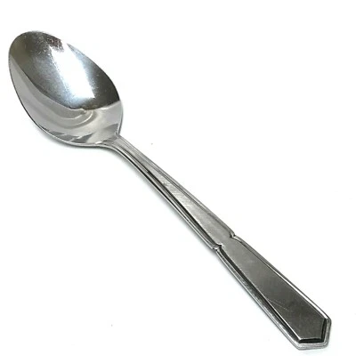 Stanley Roberts Stainless Oval Place Spoon Crestvu Burnished Outline Flatware - Image 1 of 4