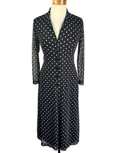 Ann Klein Women's Black White Polka Dot Long Sleeve Sheer Sheath Dress Size 0 - Picture 1 of 24