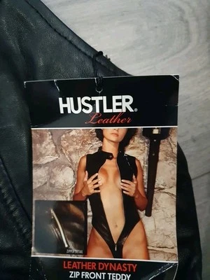 BNWT Vintage Hustler Leather Dynasty Black Leather Zip Front Bodysuit Size Lge  - Image 1 of 4