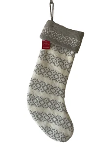 Wondershop Target WHITE GRAY KNIT FAIR ISLE CHRISTMAS STOCKING 18"HOLIDAY DECOR - Picture 1 of 13