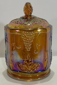 Vintage Indiana Glass Harvest Iridescent Gold Carnival Glass Candy Jar Canister - Picture 1 of 15