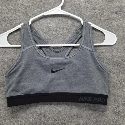 Sujetador deportivo Nike Pro Dri-FIT para mujer gris medio negro logotipo camiseta de entrenamiento atlético Foto 1 de 4