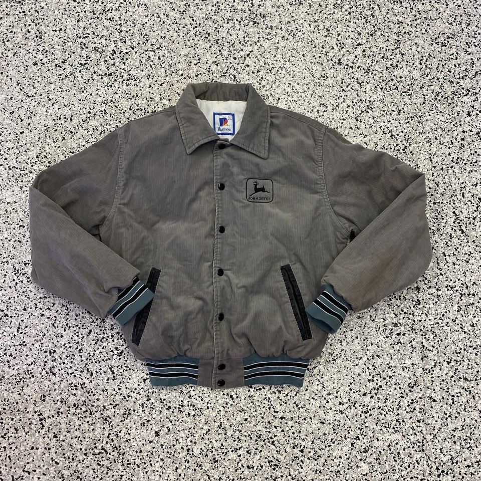 Vintage Rennoc John Deere Gray Corduroy Bomber Jacket Quilted USA Made Small - Image 1 of 4