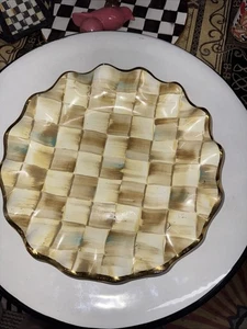 Mackenzie Childs Parchment Check Ceramic 11” Dinner Plate Fluted With Gold Trim - Picture 1 of 4