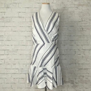 Ted Baker London | Aliicee White Stripe Linen Sleeveless Mini Dress - Picture 1 of 5