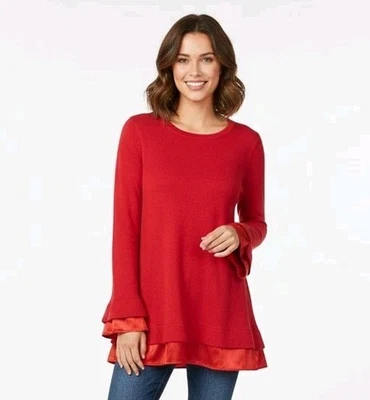 Suéter Chico's Para Mujer 0 Pequeño Rojo Suéter Pullover Camisa Top Seda Capa Look Foto 1 de 4