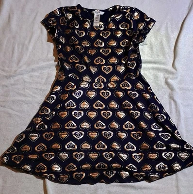Guess / Vestido / Niños Niñas / Grande (6X) / Azul Marino / Dorado Estampado Corazón Manga Corta C Foto 1 de 4