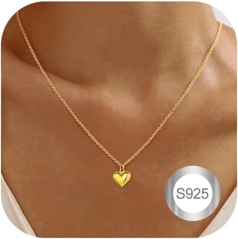 Collana Donna Argento Oro Collanina Con Ciondolo Cuore in Argento 925 Regolabile - Immagine 1 di 4