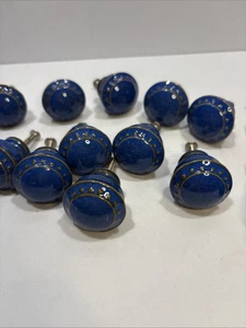Door Knobs Drawer Pulls. 13 pc ceramic Blue Round Vintage. - Picture 1 of 8