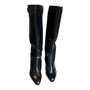 Botas hasta la rodilla de cuero negras Enzo Angiolini punta para mujer talla 11 hebilla - Imagen 1 de 14