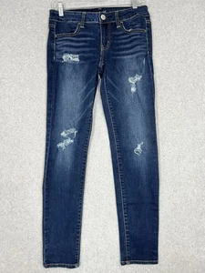 American Eagle Cotton Denim Jegging Jeans Distressed Medium Blue Size 6 Regular - Picture 1 of 9