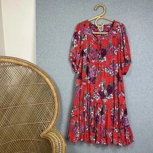 Jaase Fairy Dancer Print Olly Midi Size S Floral Flower Boho Red Pink - Bild 1 von 11