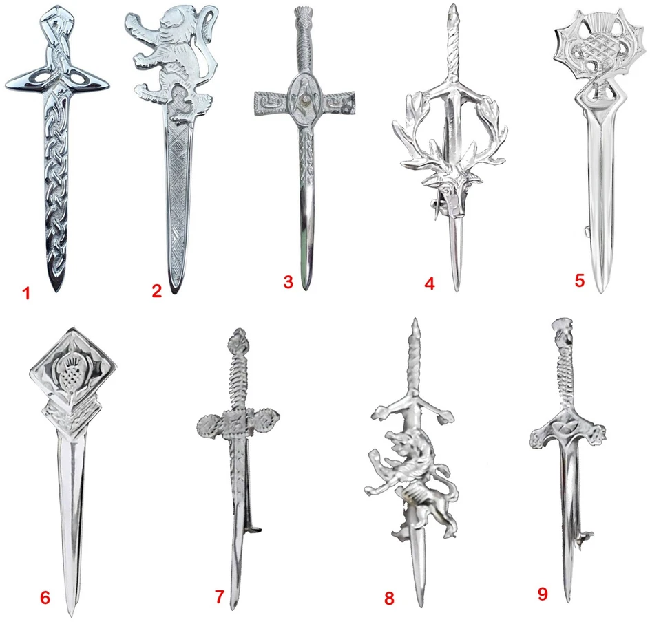 Scottish Thistle Kilt Pin Brass Mirror Shine Celtic Various Design Sporran