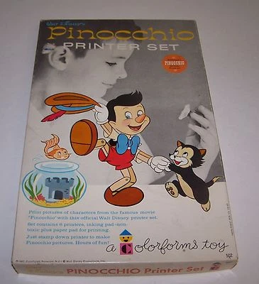 Disney Pinocchio Printer Set Colorforms Play Set Unused 1962 Dry Ink  - Image 1 of 4