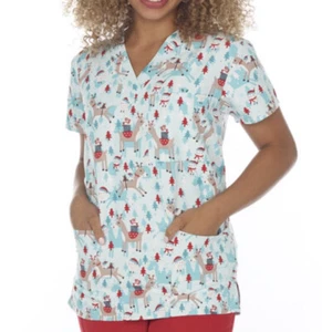 NWT Women's Medium Holiday Reindeer I Love Scrubs Scrub Top - Picture 1 of 1
