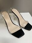 Ann Michelle Transparent Straps And Heels Square Open Toe Heels. Size 8 Black