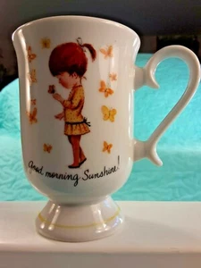 Vintage 1975 MOPPETS Mug 4.25" Girl with Butterflies "Good Morning Sunshine!" - Picture 1 of 12