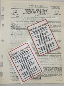 1958 CARTER AFB 2X4 2652S 2653S FACTORY INST SHEET PLYMOUTH DODGE DESOTO 5304F - Picture 1 of 2