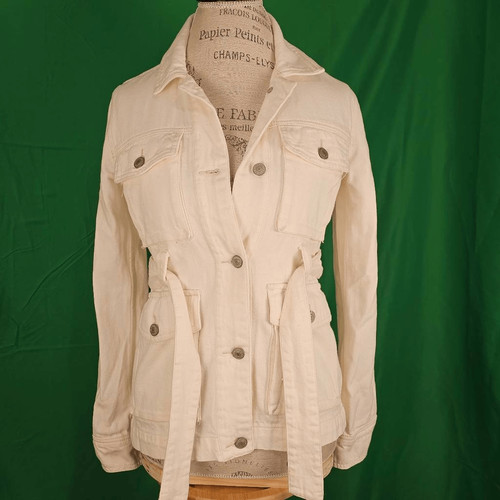 OFF WHITE Abercrombie & Fitch giacca da donna in denim bianco sporco con cintura XS