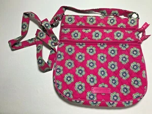 Vera Bradley Pink Swirls Flowers Triple Zip Hipster Crossbody Purse - Picture 1 of 4
