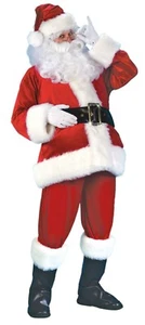 Santa Claus Costume 7Pc Velour & Faux Fur Coat Pants Hat Boot Tops Belt & Gloves - Picture 1 of 1