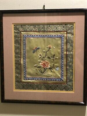 Vintage Chinese Embroidered Butterfly & Flowers On Silk, Framed, 8  X 9  (Image) • 193.13$