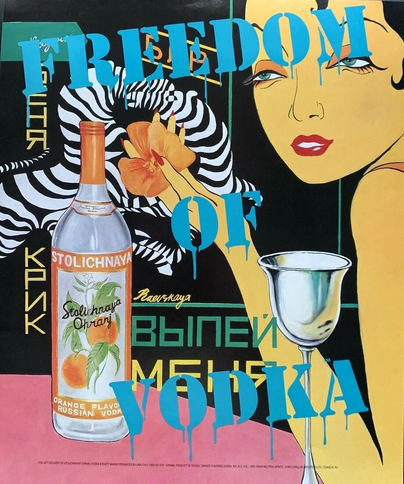1995 STOLICHNAYA naranja libertad de vodka ilustración: Raevskaya anuncio impreso Foto 1 de 1