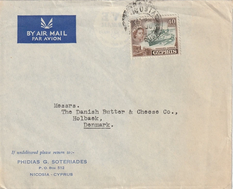 CYPRUS: Airmail cover Nicosia to Denmark 1956. - Image 1 of 1