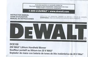 **READ** DeWalt DCE100 20V MAX Lithium Handheld Blower *INSTRUCTION MANUAL ONLY* - Picture 1 of 3