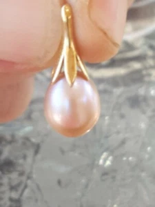 Pink Pearl Oval Cut Pendant 10KT Solid Yellow Gold  - Picture 1 of 12