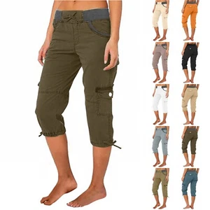 Summer Women Multi Pocket Trousers Outdoor Casual Sports Cropped Pants Overalls - Picture 1 of 54