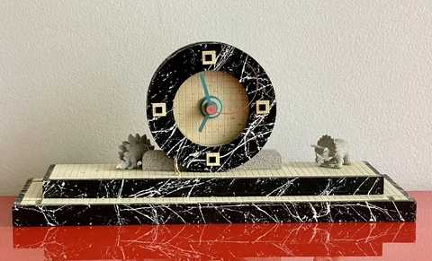 Weird 80s 90s Mantle Clock DINOSAUR Postmodern Memphis Milano Style Signed As Is Cover