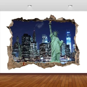 Statue Liberty Manhattan York US 3D Smashed Wall Sticker Poster Vinyl Mural S542 - Picture 1 of 1