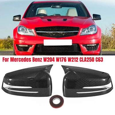 Carbon Fiber Rear View OX Horn Mirror Cover For Mercedes-Benz W204 W212 W176  Foto 1 de 4