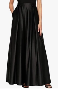 NEW! Alex Evenings Large Petite Satin Tissue Taffeta Skirt Black Long Ballgown - Picture 1 of 6