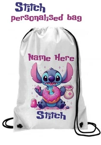 Personalised Stitch , Drawstring Bag Back To School Kids Bag - Picture 1 of 1